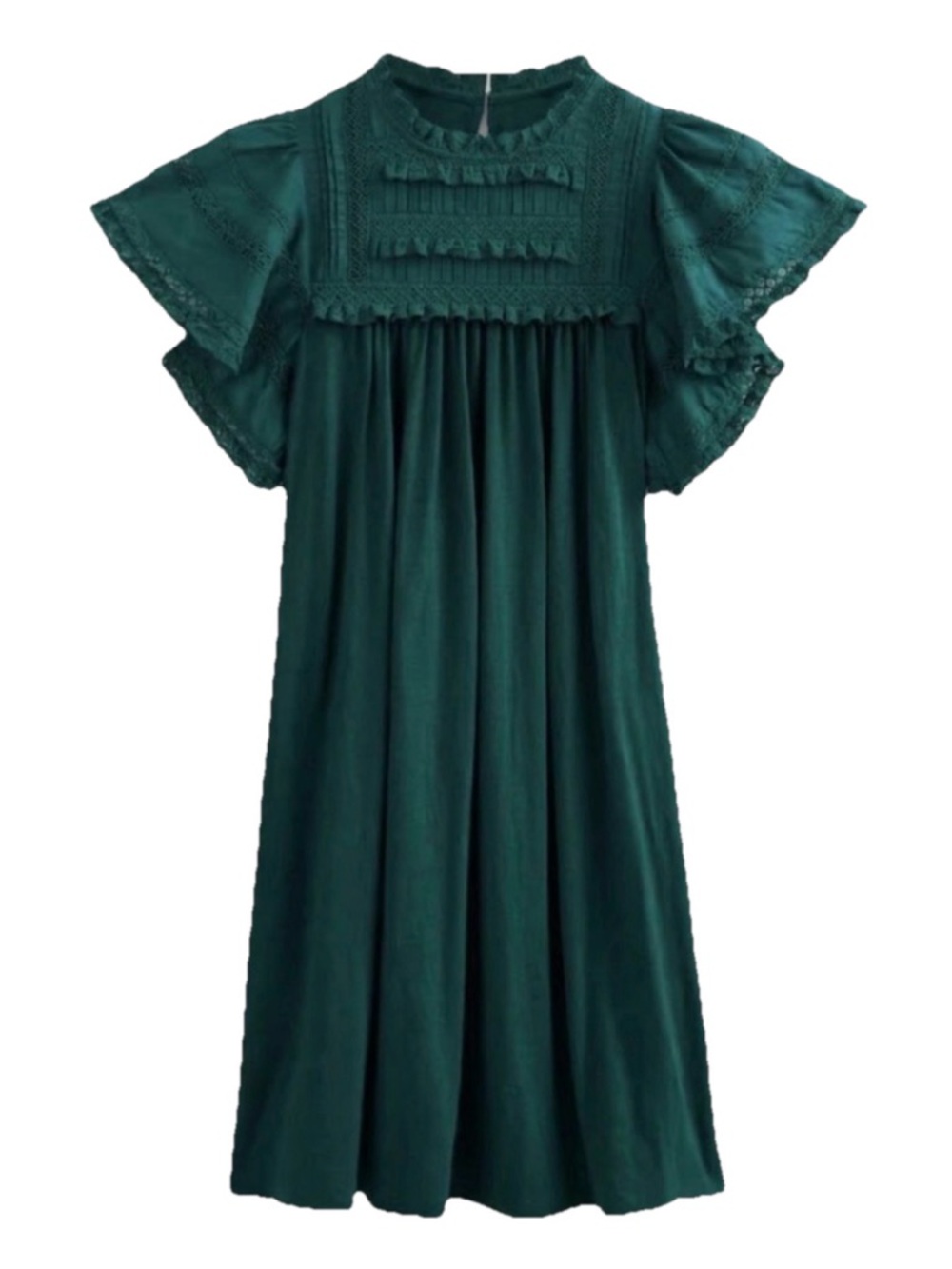 Boden Emerald Green Lace Yoke Flutter Sleeve Dress